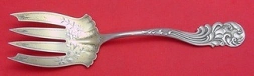 Frank Whiting Marquis Sterling Silver Salad Serving Fork Gold Wash 8 5/8": Frank Whiting Marquis Sterling Silver Salad Serving Fork Gold Wash 8 5/8" This elegant salad serving fork features the exquisite Marquis pattern by Frank Whiting. Crafted from high-quality sterling si