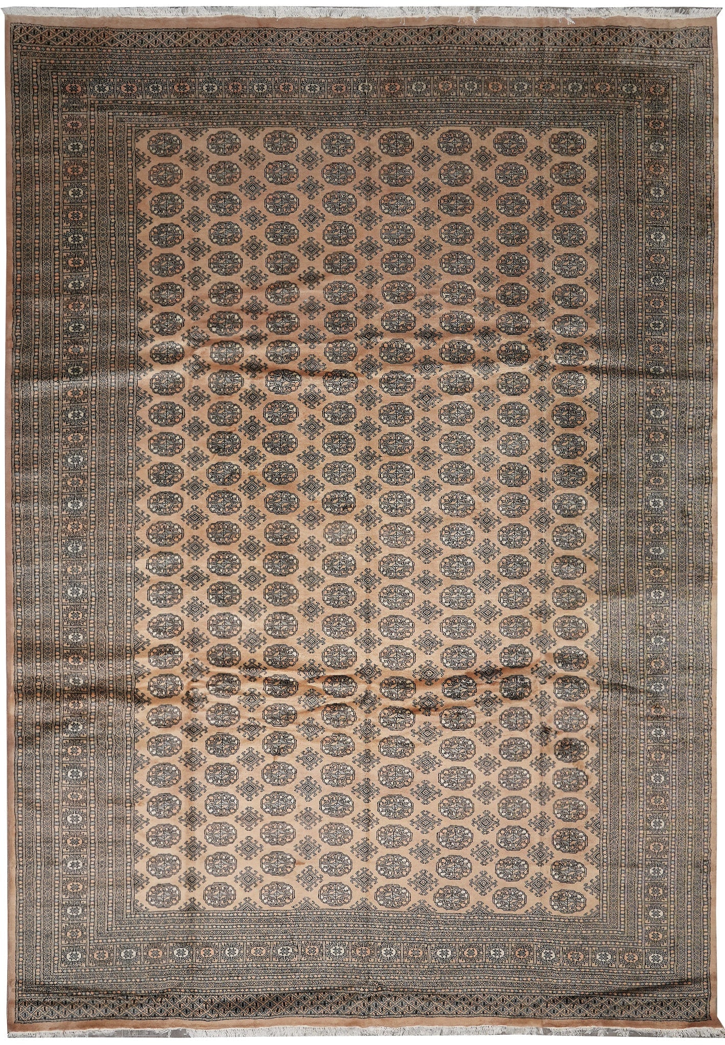 10 x 14 Handmade Pakistan Bokhara Rug Fine Wool: 10 x 14 Handmade Pakistan Bokhara Rug Fine Wool Free continental US Shipping This 10 x 14 Bokhara rug features a classic Central Asian-inspired geometric design and is hand-knotted in Pakistan from fi
