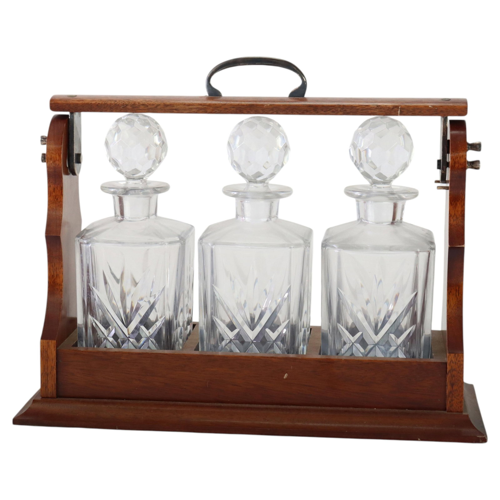 Early 20th Century Oak Tantalus Set With Three Art Glass Decanters (1 of 7)