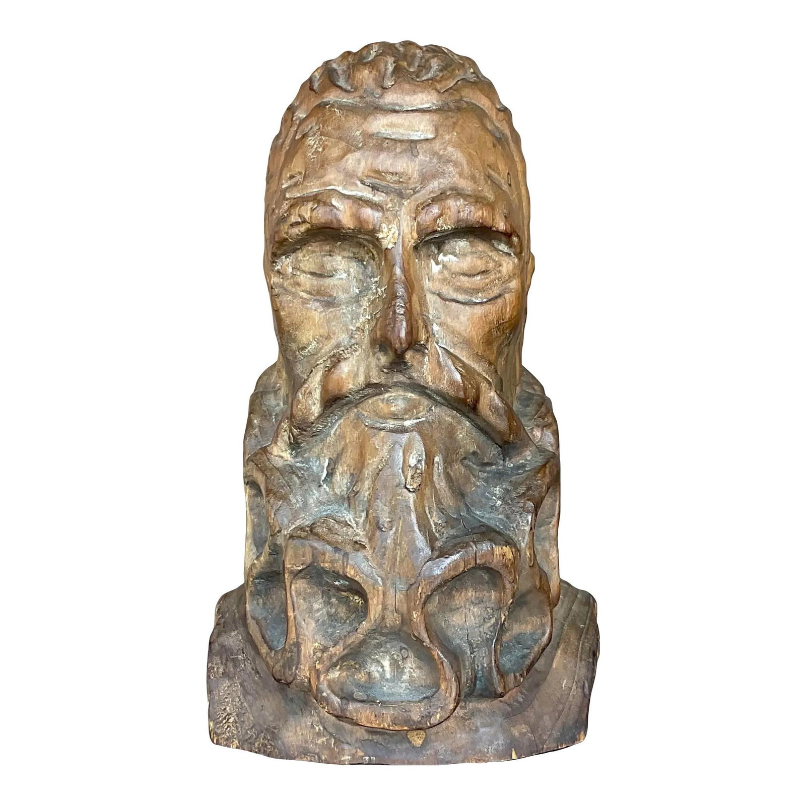 Vintage Hand Carved Wooden Bust of Man 8.75 in Coffee Color (1 of 6)