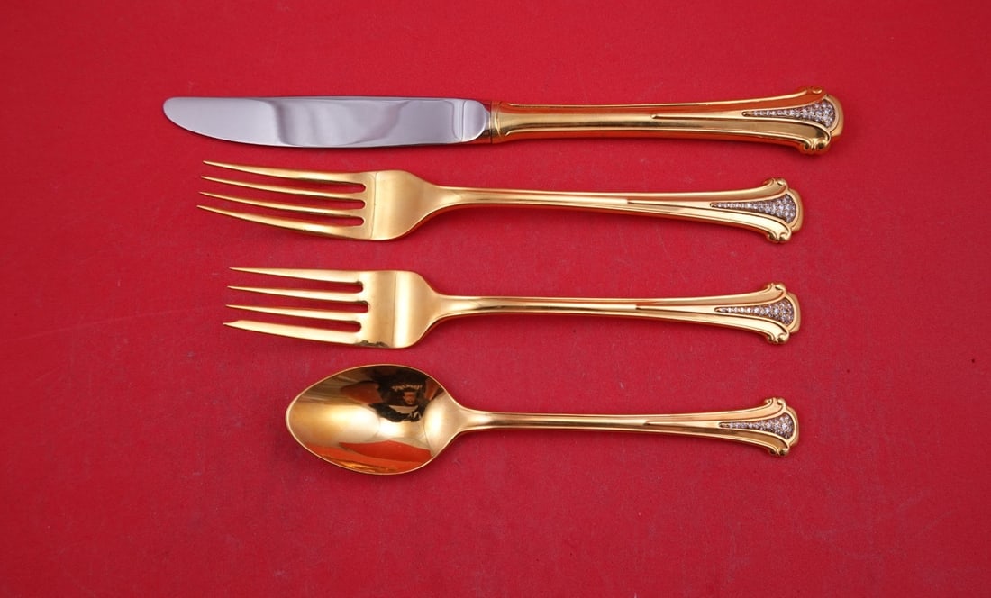4 Piece Vermeil Sterling Place Setting Kirk Adamas Diamond Accents (1 of 3)