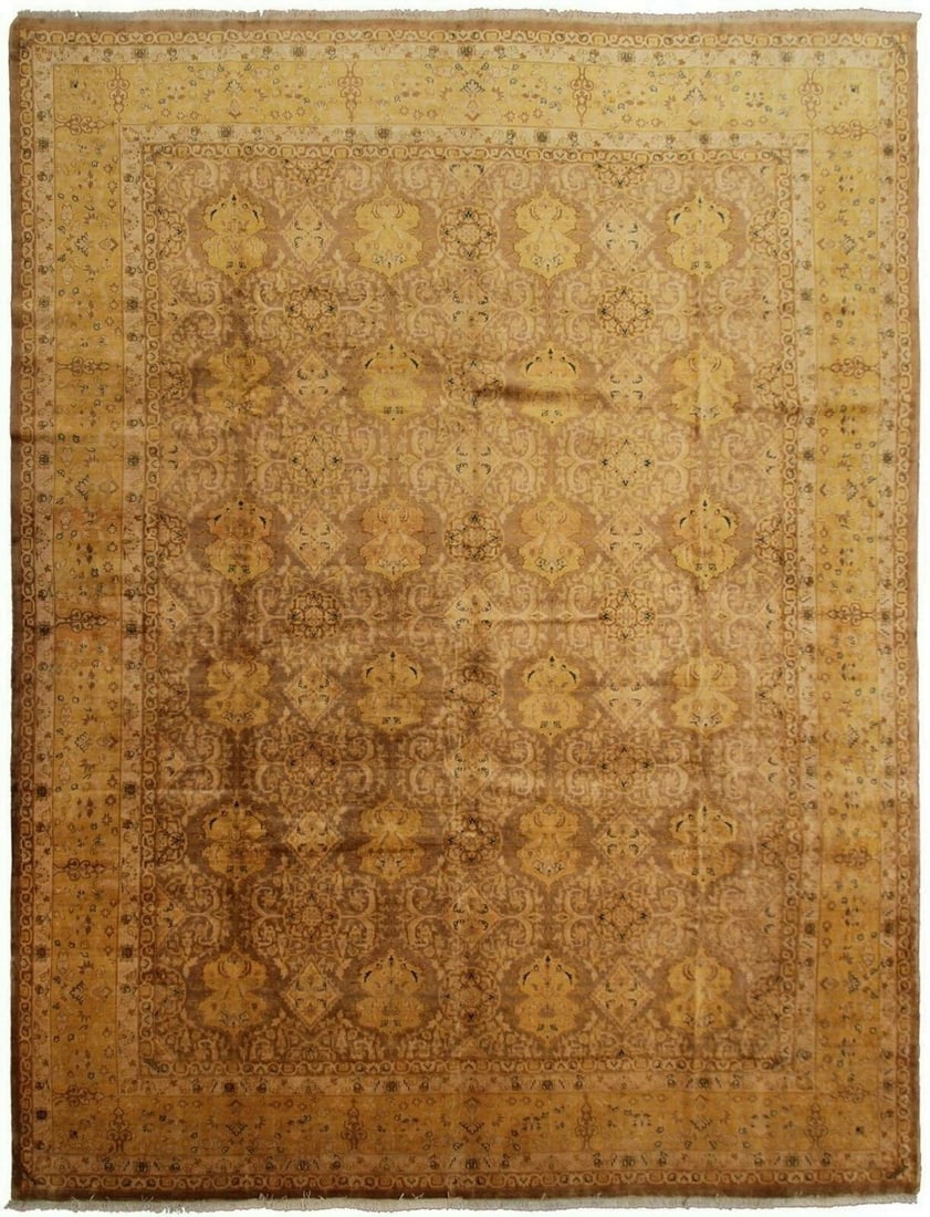 Hand Knotted Wool Area Rug 9 x 12 Beige Floral Allover Circa 1950: Hand Knotted Wool Area Rug 9 x 12 Beige Floral Allover Circa 1950 This vintage hand-knotted rug from the 1950s showcases an allover floral pattern in warm beige tones, complemented by subtle geometric