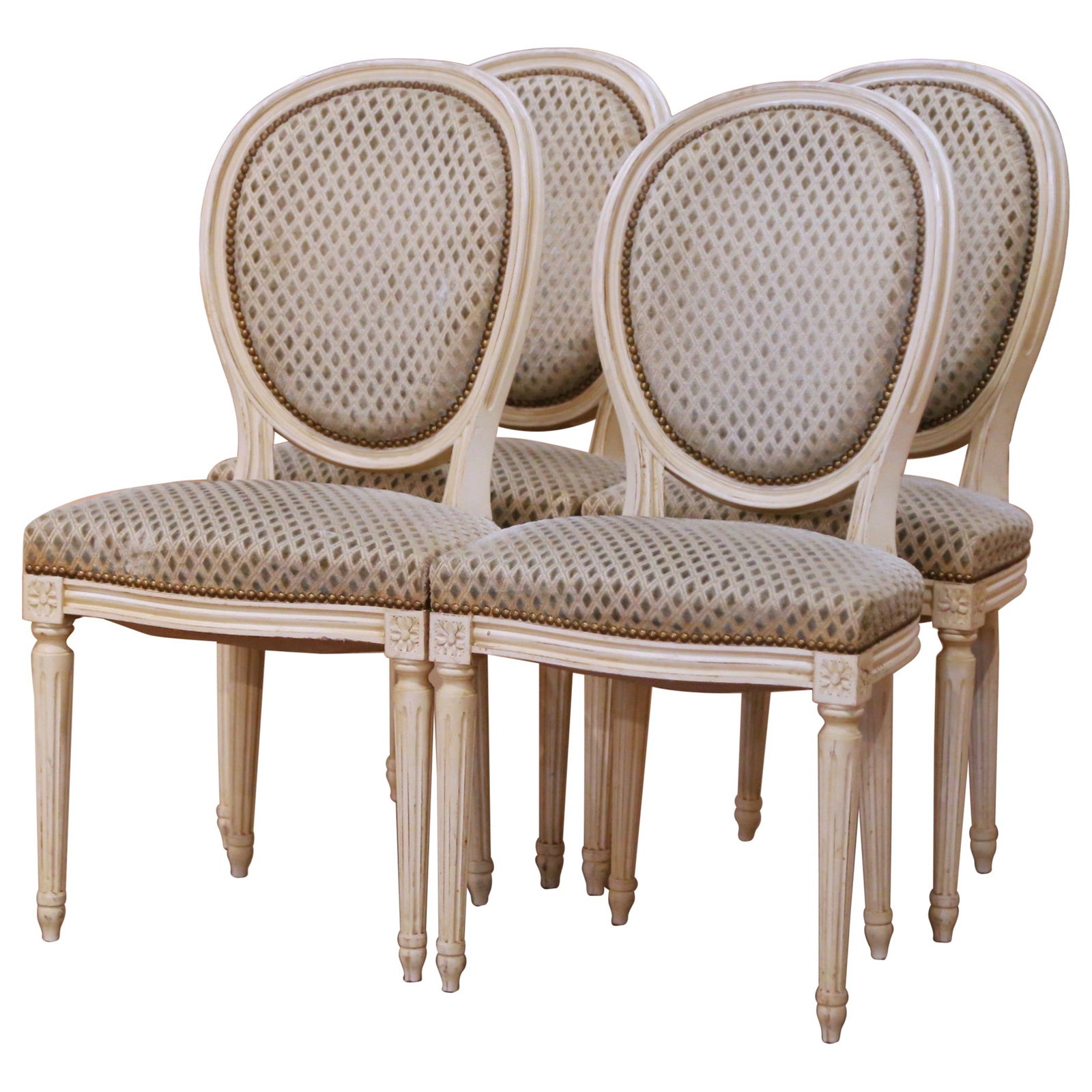 Set of 4 French Louis XVI Painted Fabric Dining Chairs (1 of 11)