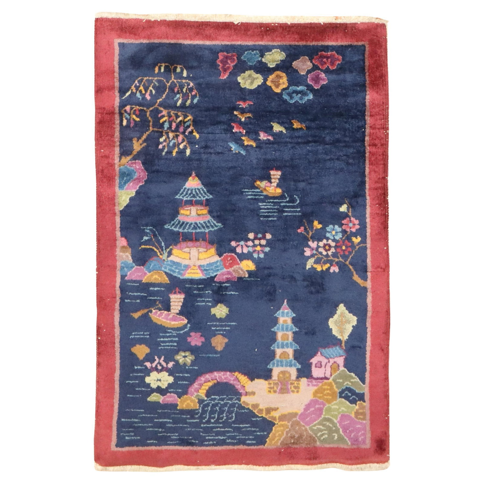 Zabihi Collection Chinese Art Deco Wool Hand-Woven Rug 31 x 59: Zabihi Collection Chinese Art Deco Wool Hand-Woven Rug 31 x 59 This exquisite Chinese Art Deco small rug from the Zabihi Collection embodies the elegance of Chinoiserie style. Hand-woven from high-qua