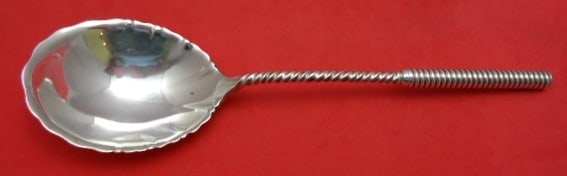Whiting Twist #6 Sterling Silver Preserve Spoon 1886 Monogrammed: Whiting Twist #6 Sterling Silver Preserve Spoon 1886 Monogrammed This exquisite serving spoon, known as Twist #6, was crafted by Whiting in 1886. Made from high-quality sterling silver, this preserve 