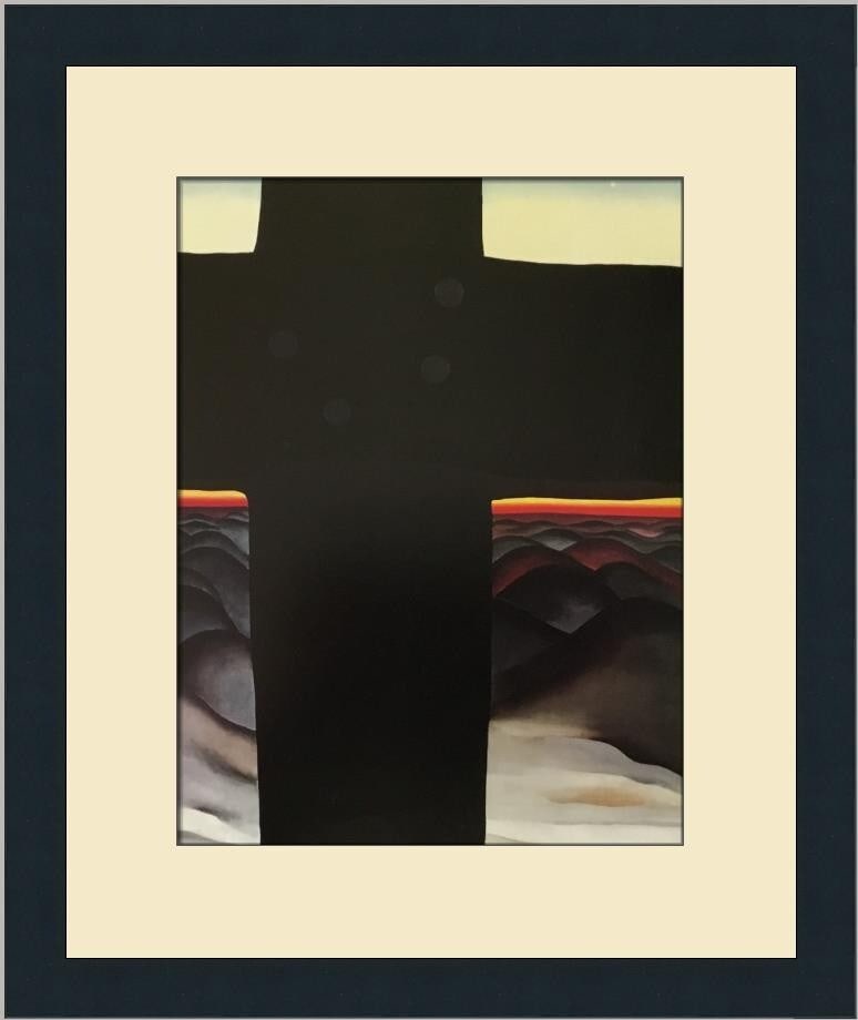 Georgia O'Keeffe Black Cross in New Mexico Custom Framed Art Print: Georgia O'Keeffe Black Cross in New Mexico Custom Framed Art Print This stunning custom framed print features Georgia O'Keeffe's iconic artwork, "Black Cross in New Mexico," produced in 1988. The piec