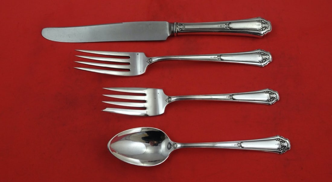 Wallace Princess Anne Sterling Silver 4-Piece Flatware Set: Wallace Princess Anne Sterling Silver 4-Piece Flatware Set Indulge in the timeless elegance of the Princess Anne 4-piece regular setting by Wallace, crafted from high-quality sterling silver. This exq