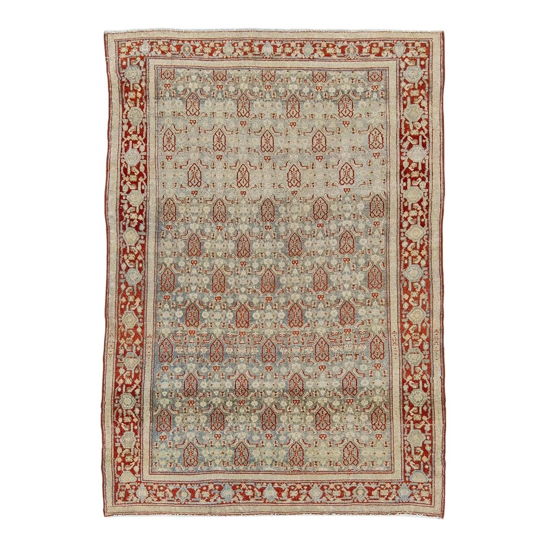 Antique North Indian Agra Wool Rug 3'6 x 5' Celadon Rust Floral (1 of 7)