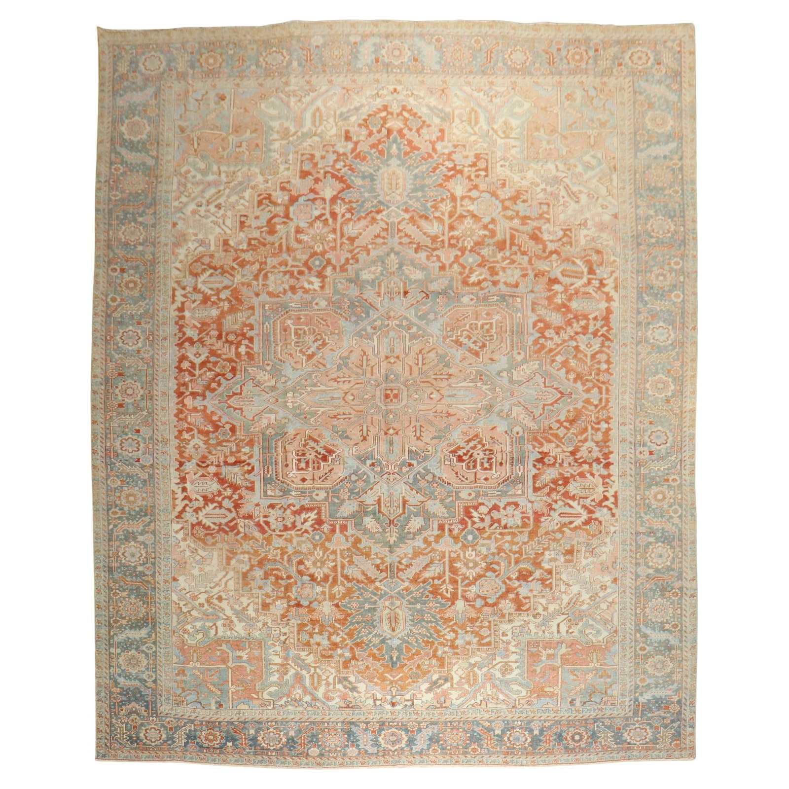 Zabihi Collection 1930s Antique Persian Heriz Hand-Knotted Rug 134 x 178: Zabihi Collection 1930s Antique Persian Heriz Hand-Knotted Rug 134 x 178 Experience the timeless elegance of the Zabihi Collection Antique Persian Heriz Large Room Size Rug, a stunning piece crafted i