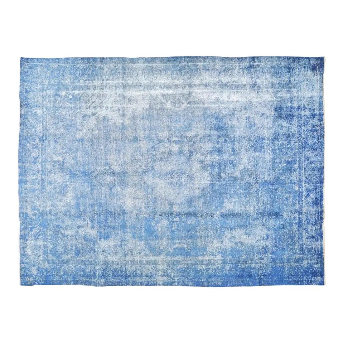 9'6 x 13' Blue Wool Area Rug Hand Knotted Vintage: 9'6 x 13' Blue Wool Area Rug Hand Knotted Vintage This vintage hand-knotted wool rug features traditional craftsmanship combined with a modern design sensibility. The rug is durable, soft, and rich in