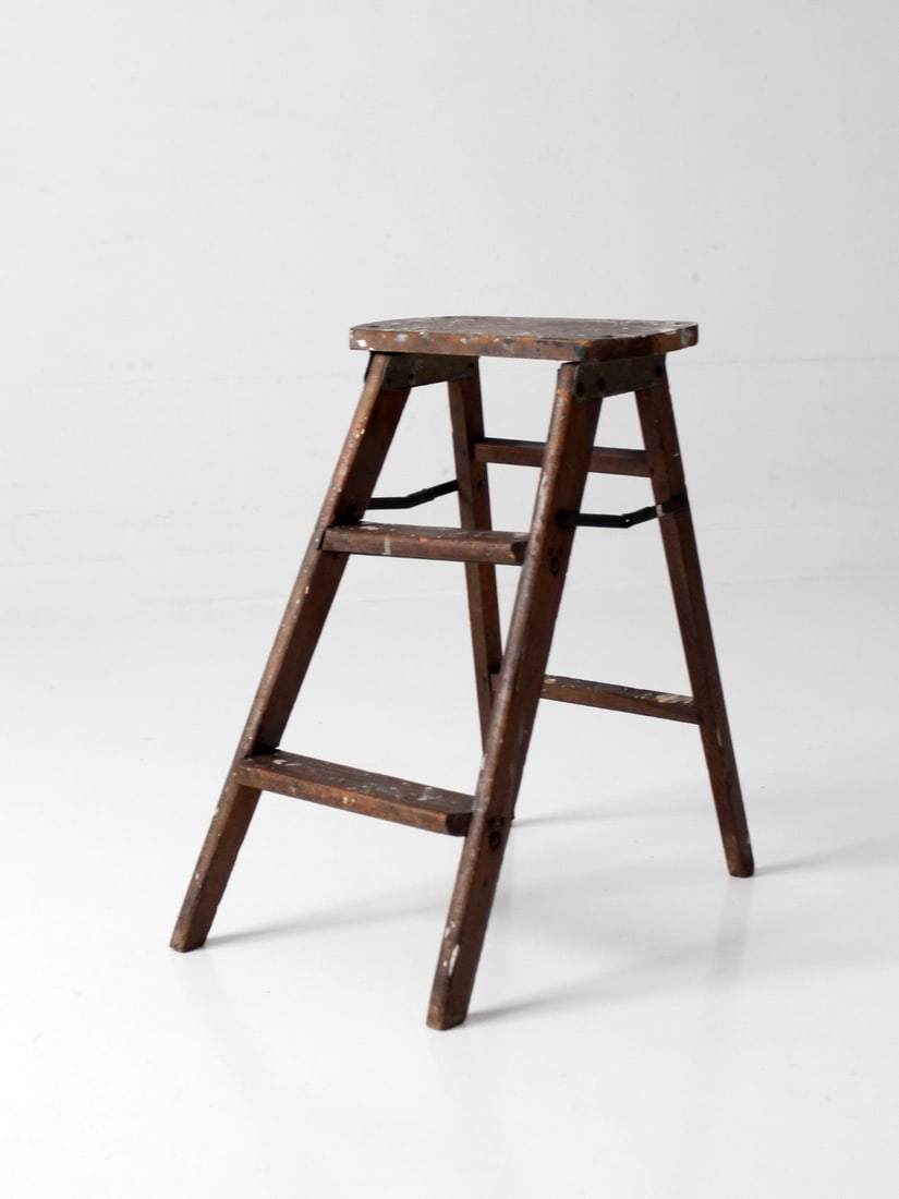 Early 20th Century Painted Wood Step Stool Ladder (1 of 15)