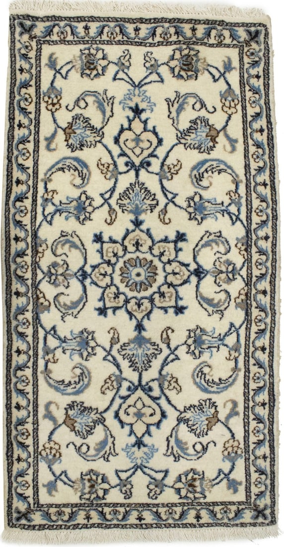 Hand-Knotted Wool Area Rug with Multicolor Stripes 4'6 x 2'4: Hand-Knotted Wool Area Rug with Multicolor Stripes 4'6 x 2'4 This vintage Gabbeh Oriental rug features a multicolored striped design with cream, beige, blue, and dark navy tones. Hand-knotted from woo