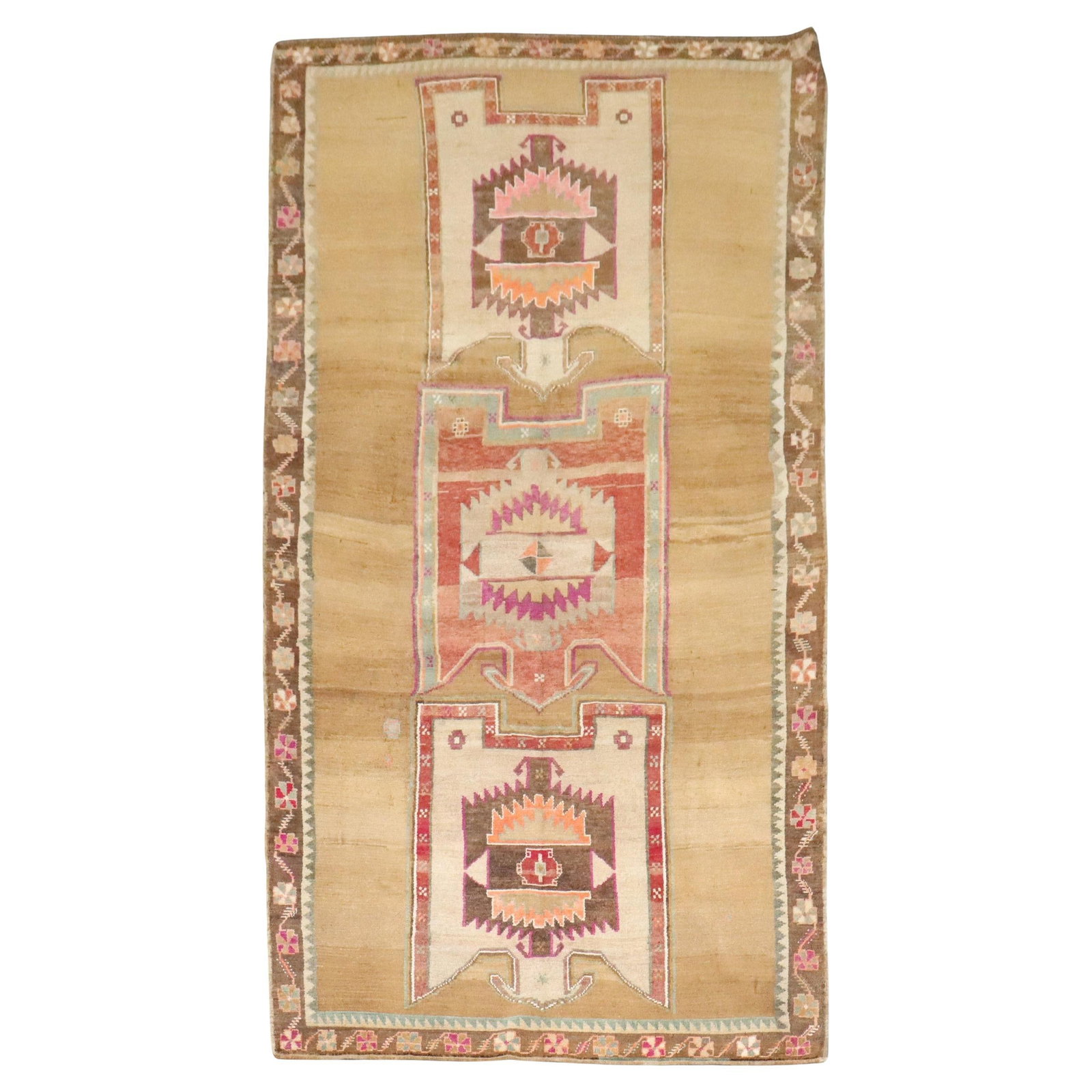Zabihi Collection Hand-Knotted Turkish Tribal Gallery Runner 6'6" x 11'10": Zabihi Collection Hand-Knotted Turkish Tribal Gallery Runner 6'6" x 11'10" Discover the beauty of this mid-20th century Turkish Gallery Runner, a stunning piece from the Zabihi Collection that showcas