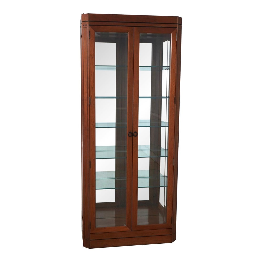 Stickley 21st Century Cherry Curio Cabinet with Beveled Glass: Stickley 21st Century Cherry Curio Cabinet with Beveled Glass Presenting a stunning Stickley Cherry Curio Display Cabinet from the 21st Century Collection, crafted around 1999. This exquisite cabinet 
