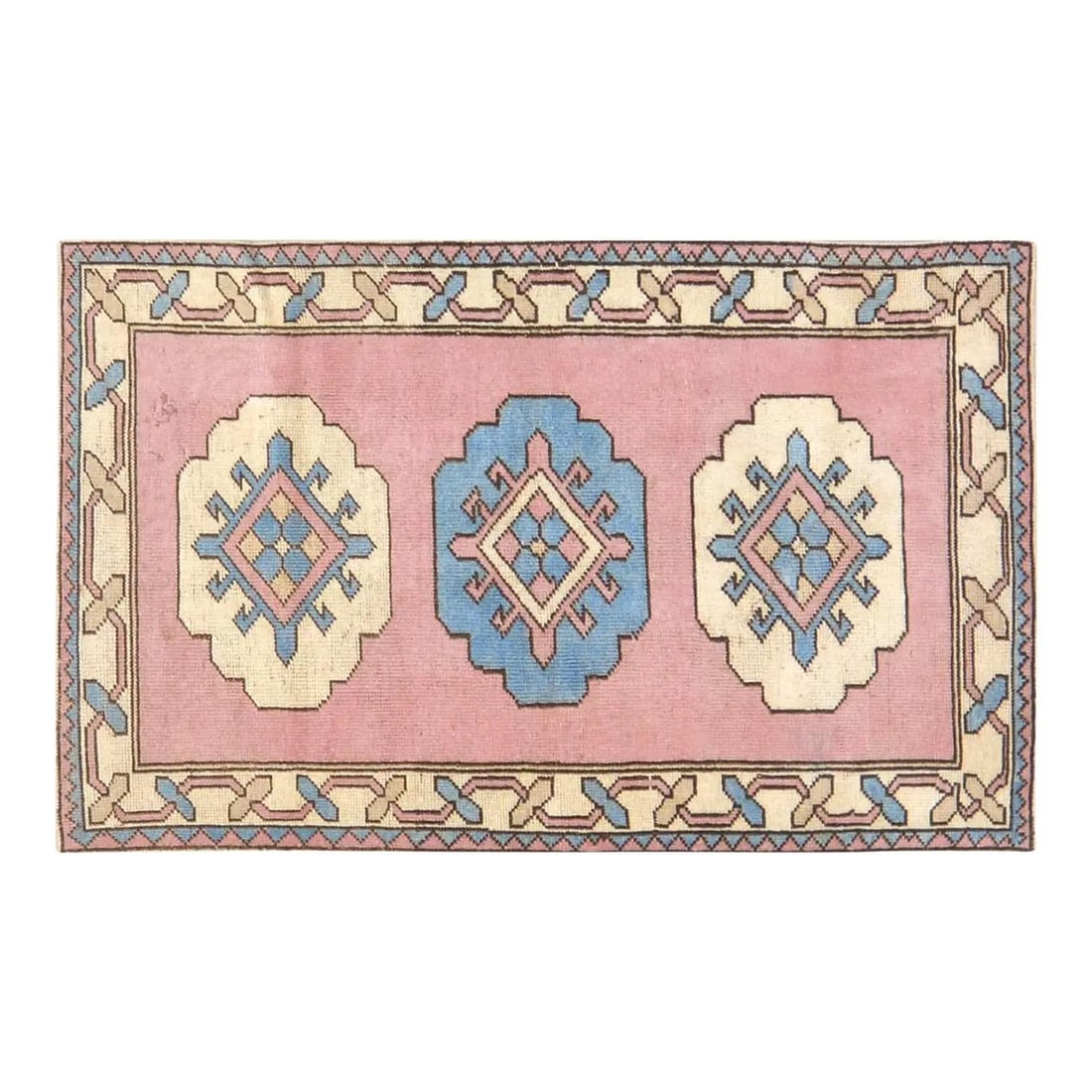 Rose Wool Hand-Knotted Anatolian Rug 3'x5' Vintage Turkish Accent: Rose Wool Hand-Knotted Anatolian Rug 3'x5' Vintage Turkish Accent This vintage Turkish Anatolian rug is hand-knotted from wool using traditional rug making techniques. It features a rose color and a d