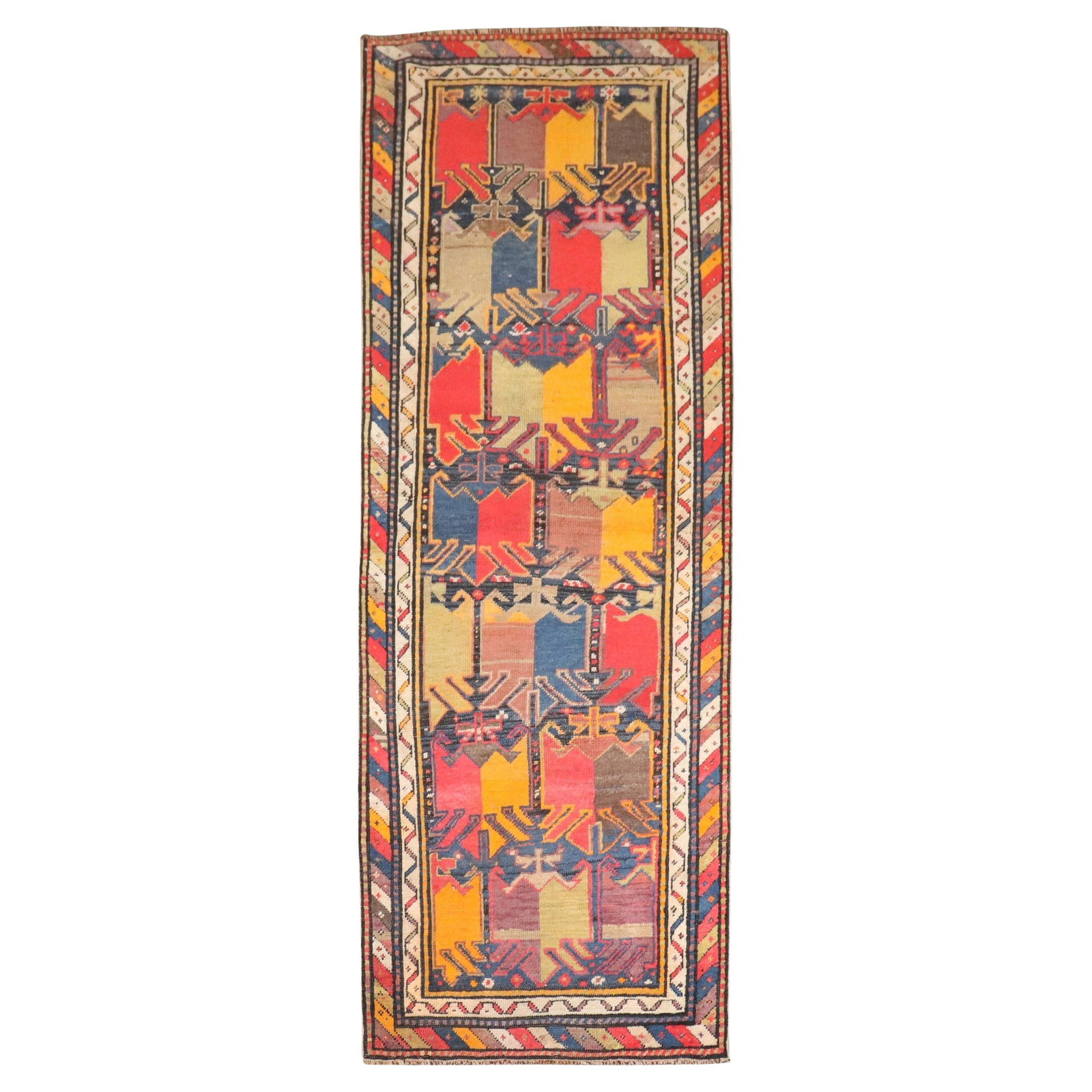 Zabihi Collection Colorful Geometric Karabagh Runner 33 x 90 in: Zabihi Collection Colorful Geometric Karabagh Runner 33 x 90 in This vibrant Geometric Karabagh Runner from the Zabihi Collection showcases a unique Bessarabian style with its funky and colorful desig
