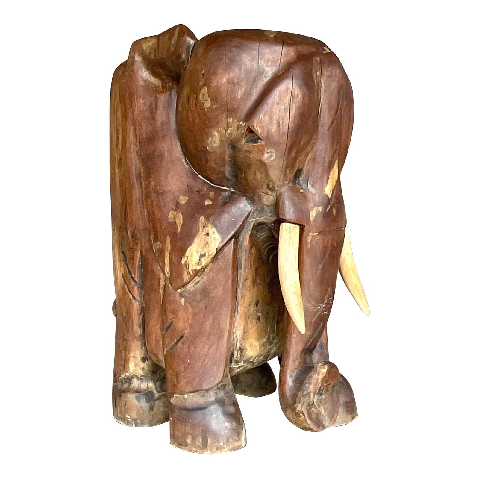 Vintage Boho Carved Wooden Elephant Stool Accent Piece (1 of 7)