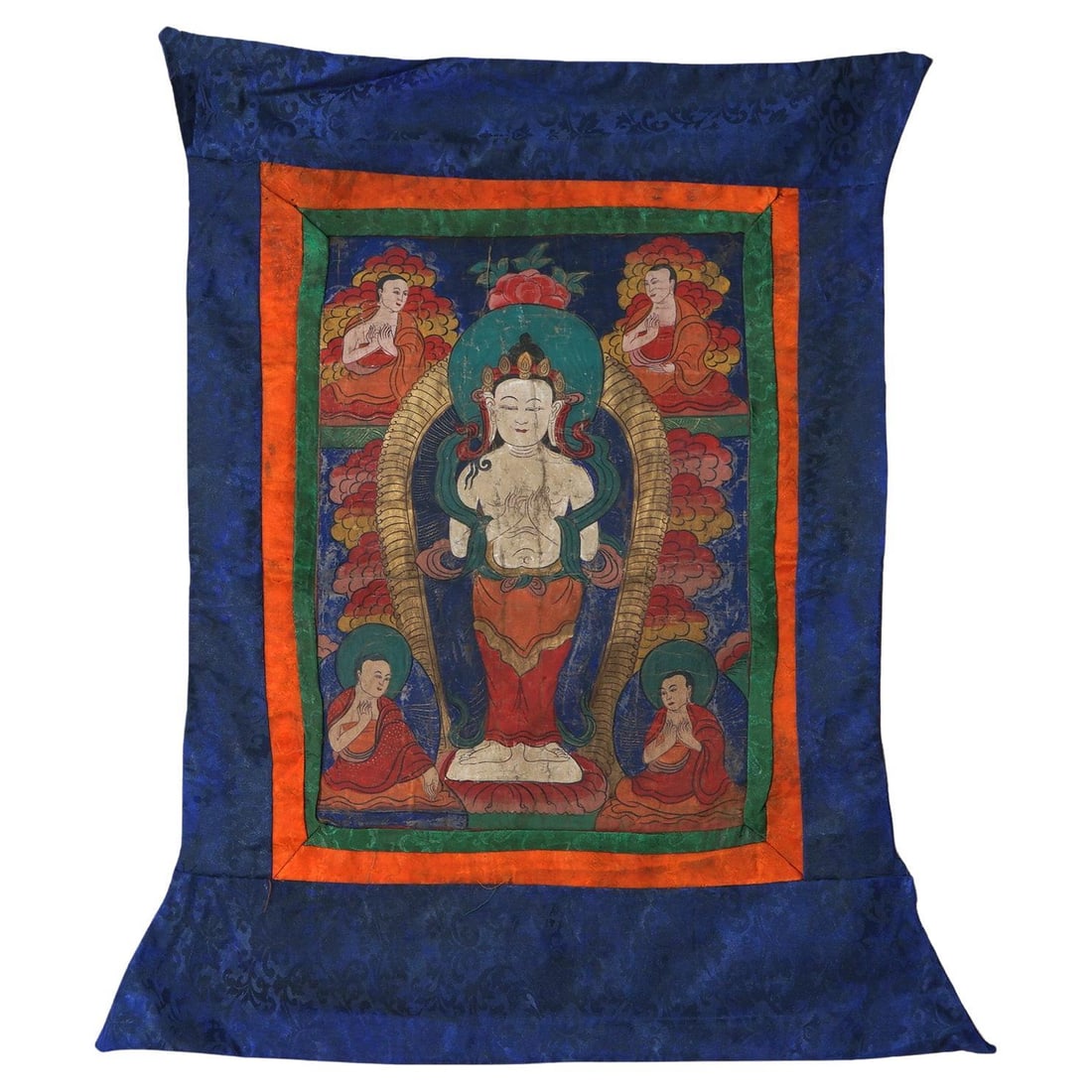 Circa 1920 Hand Painted Tibetan Silk and Canvas Thangka with Figures (1 of 10)