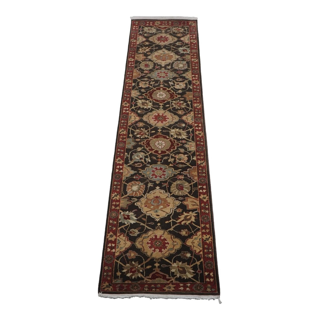 Obetee Colonial Williamsburg Vase Pattern 2'6 x 12 Red Runner Rug: Obetee Colonial Williamsburg Vase Pattern 2'6 x 12 Red Runner Rug This exquisite Colonial Williamsburg vase runner rug features a vibrant vase pattern that beautifully captures the essence of classic 