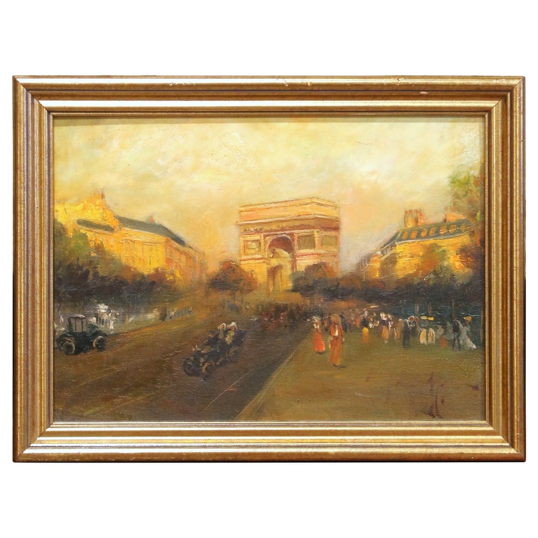 French Arc de Triomphe cityscape oil painting in giltwood frame (1 of 9)