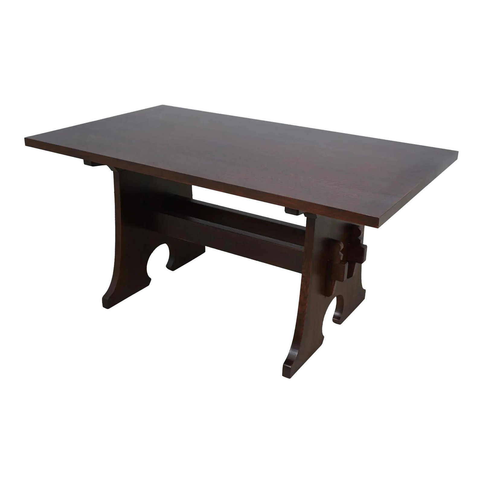 Stickley Mission Oak Trestle Table Arts & Crafts Style 36w x 62d x 30h: Stickley Mission Oak Trestle Table Arts & Crafts Style 36w x 62d x 30h Experience the elegance of the Stickley Mission Oak Trestle Dining Room Table, a stunning piece that embodies the Arts & Crafts