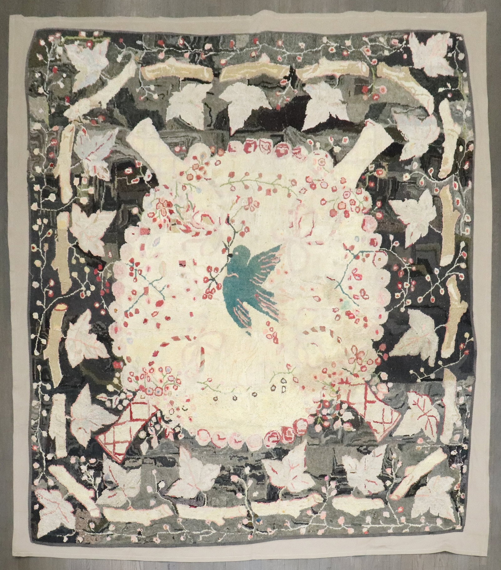 Early 20th Century American Hooked Floral Rug Linen Backing (1 of 10)