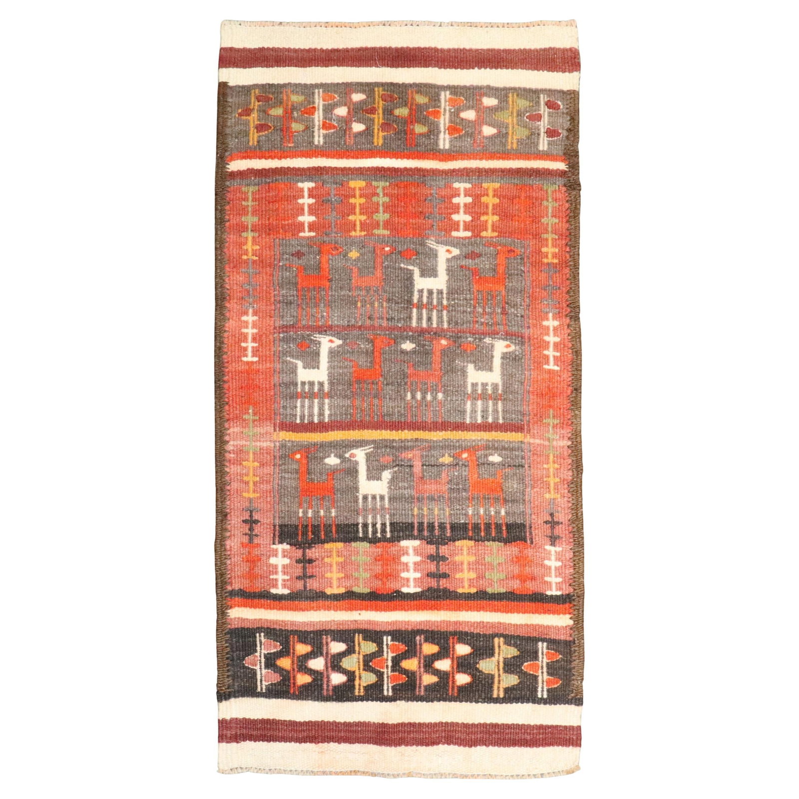 Vintage Moroccan Folk Art Animal Motif Kilim 2' x 4' (1 of 7)