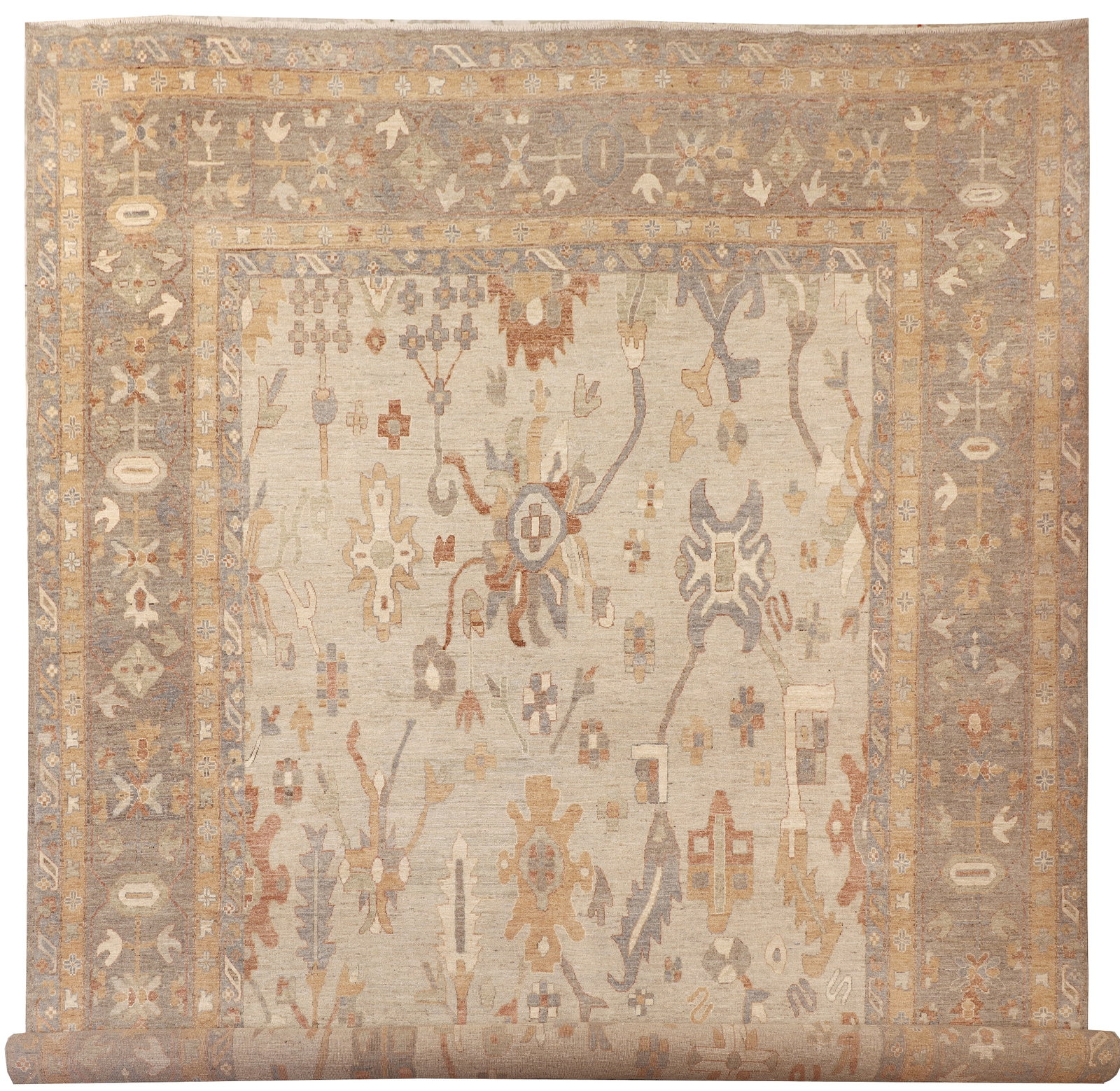 13x20 Oushak Rug Fine Wool Handmade Light Natural Colors: 13x20 Oushak Rug Fine Wool Handmade Light Natural Colors Free continental US Shipping Introducing our exquisite 13' x 20' Oushak Rug, a masterpiece of craftsmanship and design. Handwoven in Pakistan u