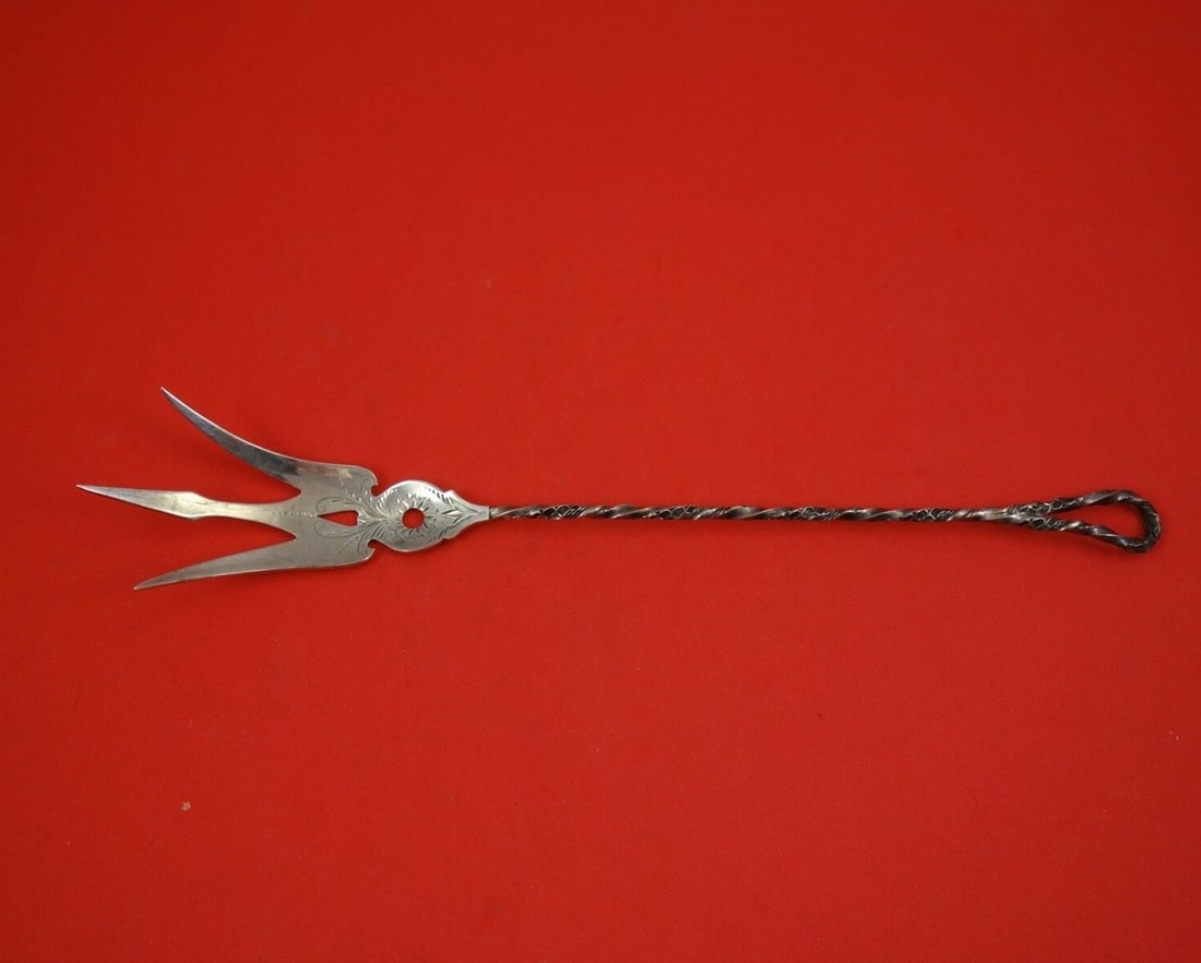 Gorham Antique Sterling Silver Bright-Cut Lettuce Fork 9" #432: Gorham Antique Sterling Silver Bright-Cut Lettuce Fork 9" #432 This exquisite Gorham Sterling Silver Lettuce Fork features a bright-cut design, measuring 9 inches in length. Crafted during the period 
