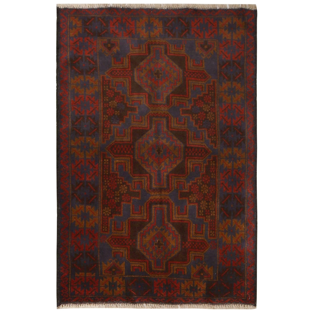 Hand-Knotted 2.12 x 4.6 ft Brown Tribal Baluch Rug from Pakistan: Hand-Knotted 2.12 x 4.6 ft Brown Tribal Baluch Rug from Pakistan Free continental US Shipping Enhance your living space with this exquisite hand-knotted Baluch rug, measuring 2.12 x 4.6 feet. Crafted 