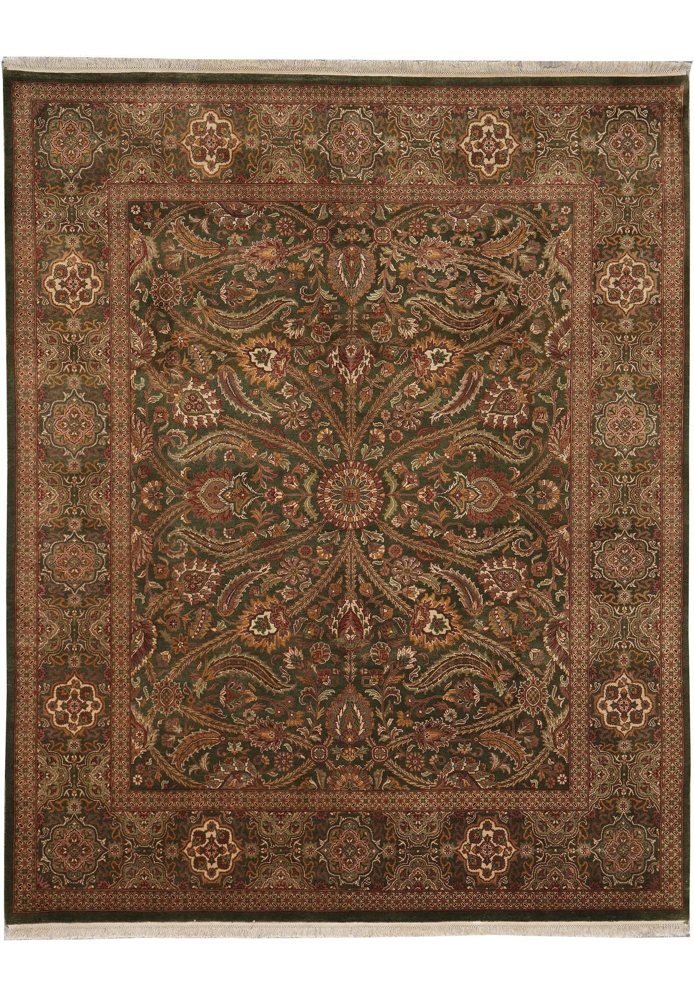 8 x 10 Dark Green Jaipur Hand-Knotted Wool Area Rug: 8 x 10 Dark Green Jaipur Hand-Knotted Wool Area Rug Free continental US Shipping This 8 x 10 Dark Green Jaipur hand-knotted area rug is handcrafted in India from 100% premium wool. It features a 3/8-i