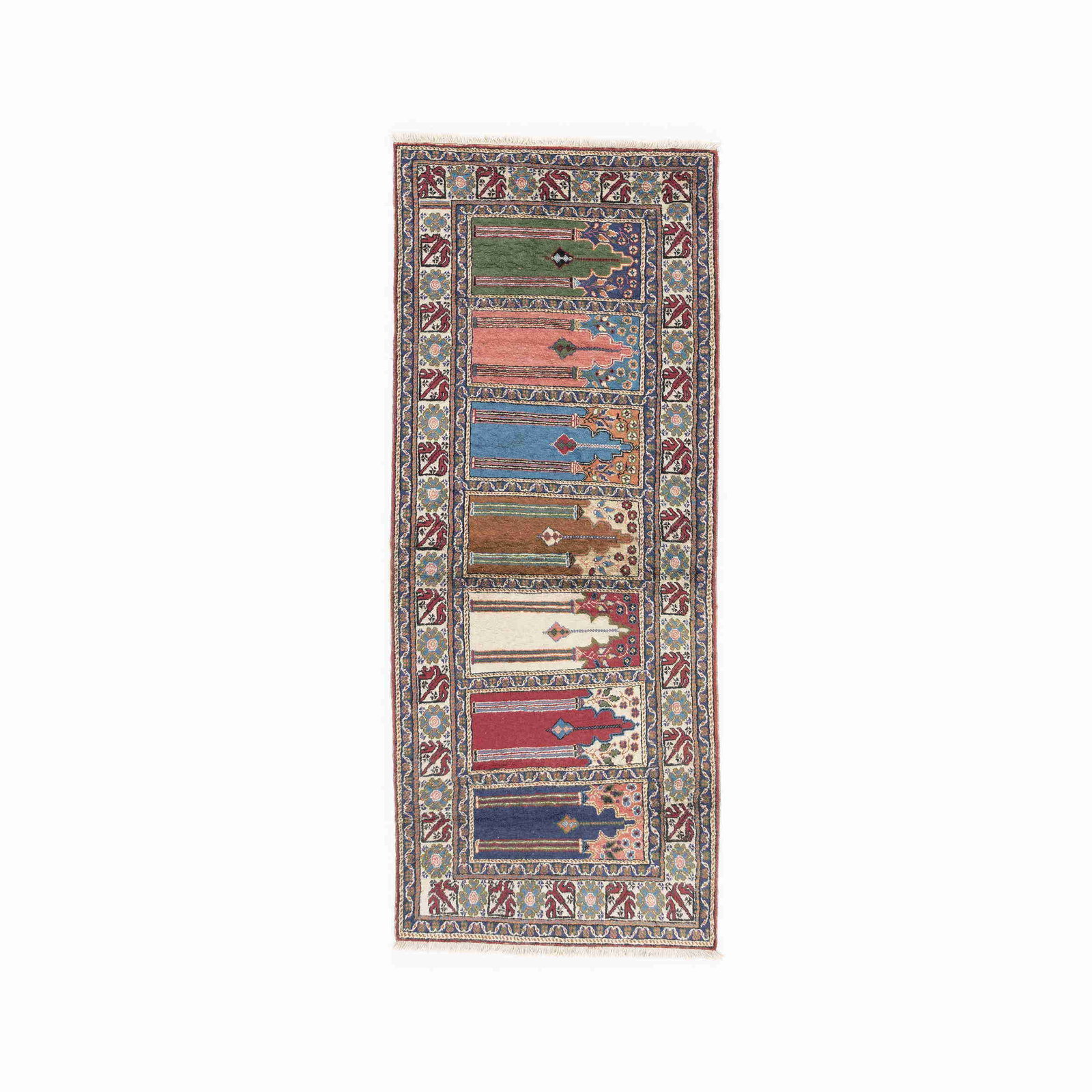 Authentic Handmade Kayseri Carpet Wool on Cotton 34.3 x 83.1: Authentic Handmade Kayseri Carpet Wool on Cotton 34.3 x 83.1 Discover the elegance of this authentic handmade Kayseri carpet, meticulously crafted using high-quality wool on cotton. This stunning piec