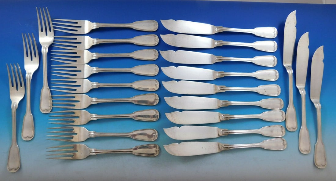 Leonhardt & Fiegel Fiddle Thread 800 Silver Fish Set 24pc (1 of 5)