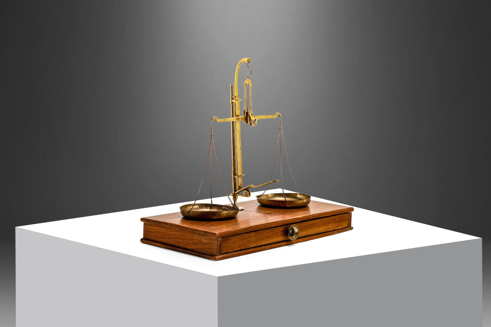 Vintage 1940s Apothecary Scale in Walnut and Brass (1 of 9)