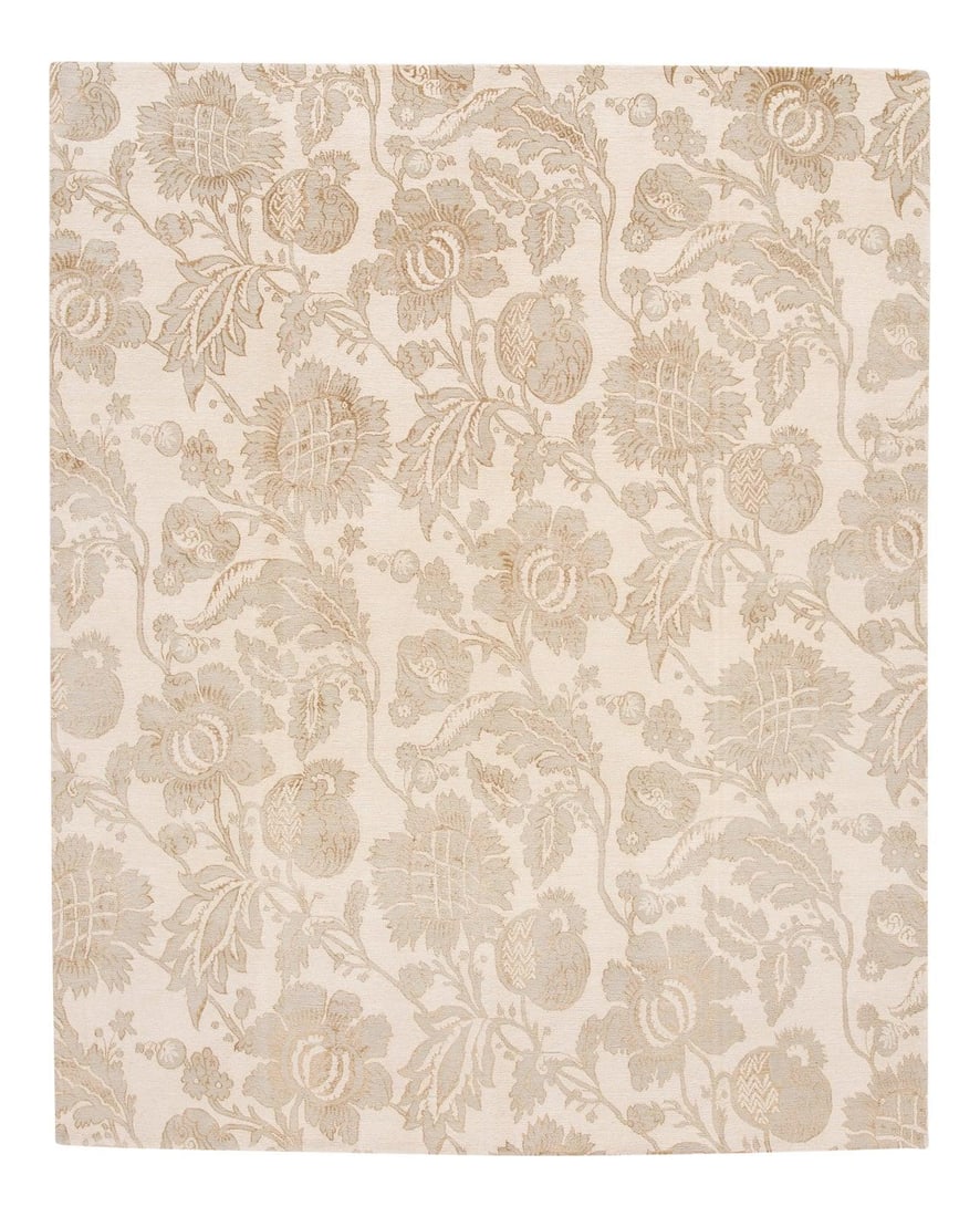 Beige Nepalese Lapchi Wool Silk Rug 8' x 10'1'' Floral Design: Beige Nepalese Lapchi Wool Silk Rug 8' x 10'1'' Floral Design Enhance your living space with this stunning 21st-century contemporary Nepalese Lapchi rug. Crafted from a luxurious blend of wool and sil