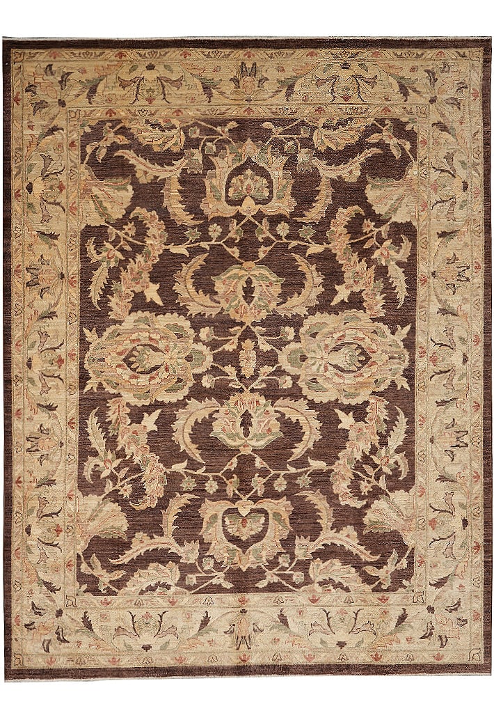 8 x 10 Hand Knotted Zigler Chobi Peshawar Wool Rug Brown Pakistan: 8 x 10 Hand Knotted Zigler Chobi Peshawar Wool Rug Brown Pakistan Free continental US Shipping This 8 x 10 Dark Brown Zigler Chobi Peshawar rug is a hand-knotted area rug made from natural wool, featu