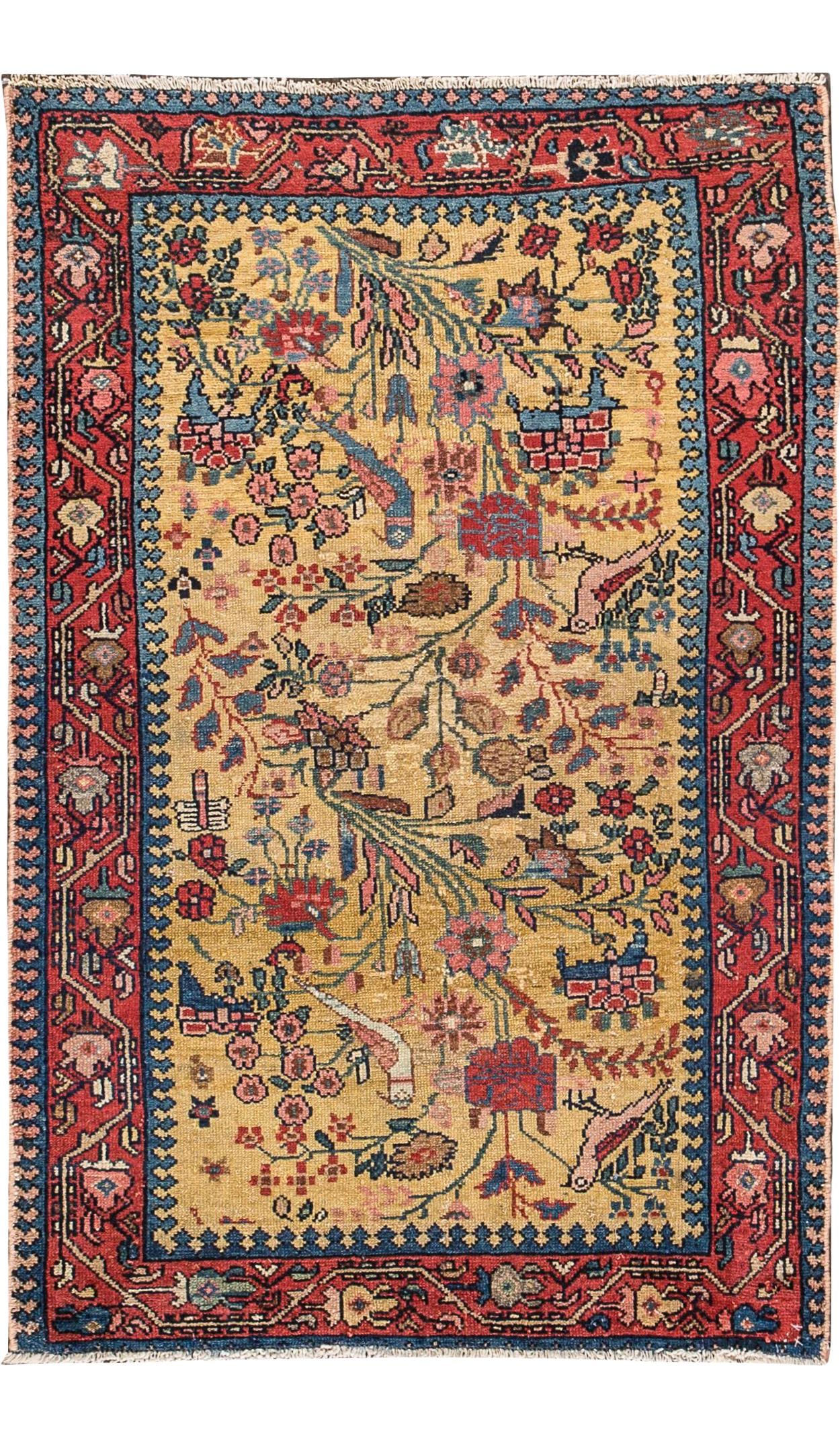 Vintage Malayer Persian Handmade Wool Runner Yellow Geometric Floral 2'6 x 3'10: Vintage Malayer Persian Handmade Wool Runner Yellow Geometric Floral 2'6 x 3'10 Enhance your space with this exquisite Vintage Malayer Persian Handmade Wool Runner. Featuring a vibrant yellow field an