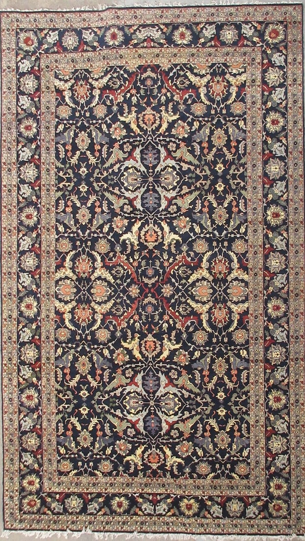Oversized 15'9 x 25' Handmade Natural Wool Persian Rug in Navy: Oversized 15'9 x 25' Handmade Natural Wool Persian Rug in Navy Free continental US Shipping Elevate your living space with this magnificent oversized handmade rug, measuring 15' 9" x 25' 0". Crafted