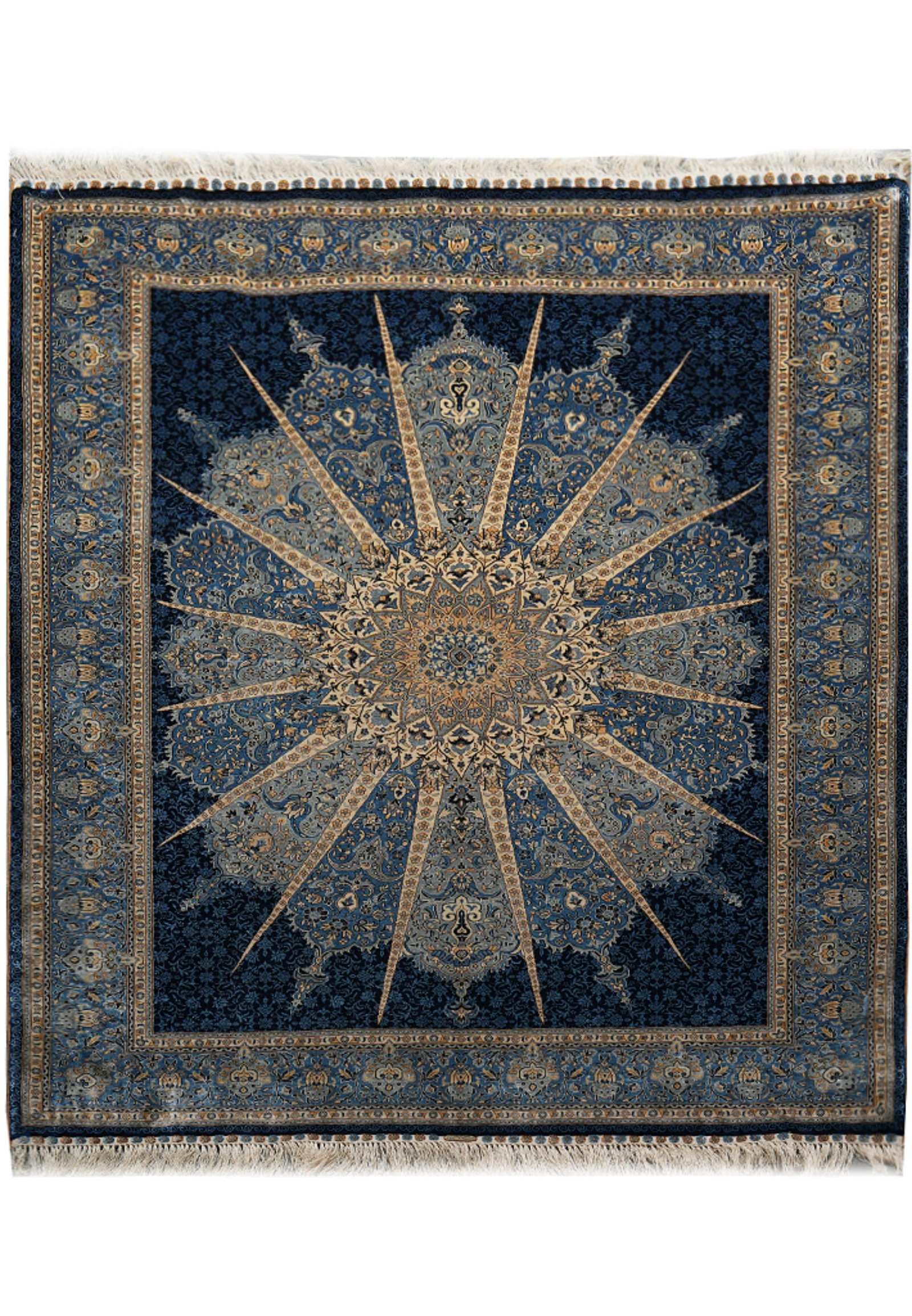 Handmade 5 x 7 Silk Rug Radiant Starburst Pattern Luxury Decor: Handmade 5 x 7 Silk Rug Radiant Starburst Pattern Luxury Decor Free continental US Shipping This 5 x 7 handmade silk rug features an elegant radiant starburst pattern, skillfully crafted by artisans u