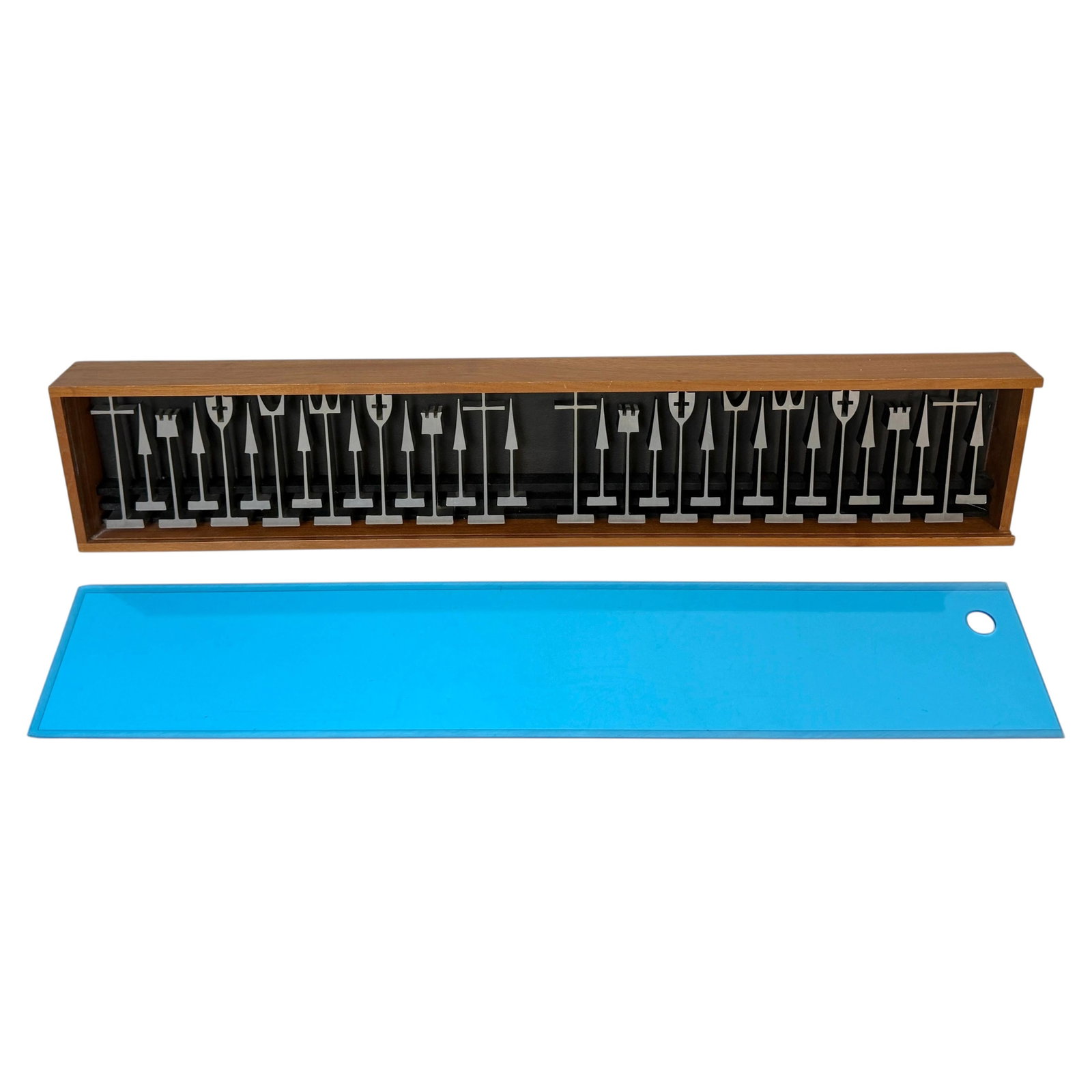 Mid-Century Modern Aluminum Chess Set by Austin E Cox with Wall Display Case: Mid-Century Modern Aluminum Chess Set by Austin E Cox with Wall Display Case This 1962 ALCOA aluminum chess set, designed by Austin E. Cox, is a notable example of mid-century modern American industri