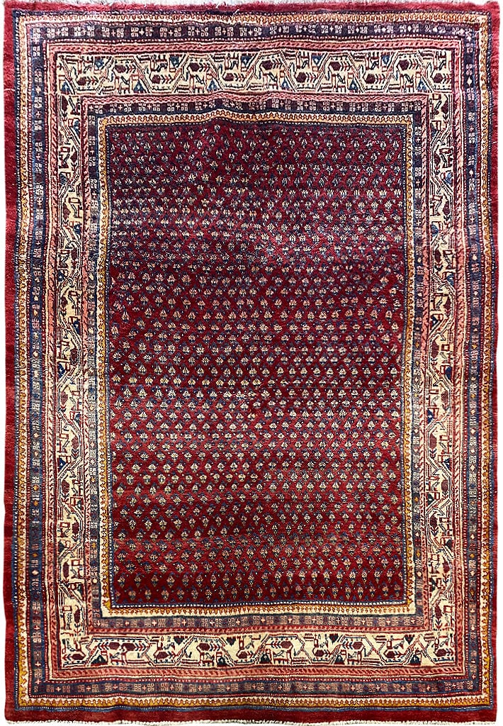 5'4" x 7'8" Red Semi Antique Persian Mir Rug Handmade: 5'4" x 7'8" Red Semi Antique Persian Mir Rug Handmade Free continental US Shipping Enhance your living space with this stunning 5' 4" x 7' 8" Red Semi Antique Persian Mir Rug. A perfect blend of timel