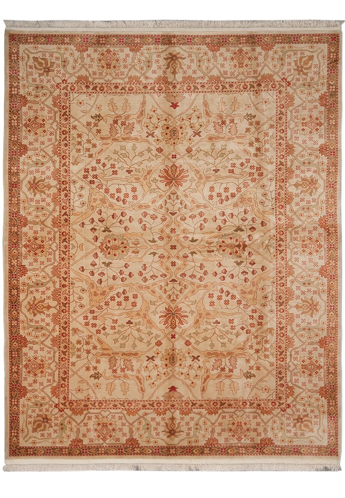 8 x 10 Chobi Peshawar Hand-Knotted Wool Rug Zigler Pattern Pakistan: 8 x 10 Chobi Peshawar Hand-Knotted Wool Rug Zigler Pattern Pakistan Free continental US Shipping This hand-knotted Chobi Peshawar rug showcases a warm color palette of beige, gold, coral, and brown, f