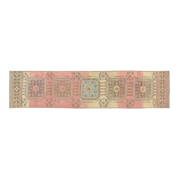Blush Wool Anatolian Runner Rug 2'9 x 11'10 Hand Knotted Vintage: Blush Wool Anatolian Runner Rug 2'9 x 11'10 Hand Knotted Vintage This vintage Turkish Anatolian hand knotted rug features natural colors, a contemporary style, and a soft texture. Crafted from wool in