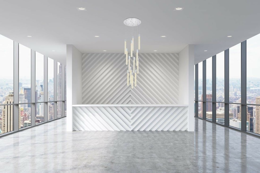 Weston Chrome Crystal Pendant Chandelier 13 Light Adjustable Height: Weston Chrome Crystal Pendant Chandelier 13 Light Adjustable Height This modern chandelier features a high-quality chrome finish with clear seeded crystal bar accents, designed to create a striking ce