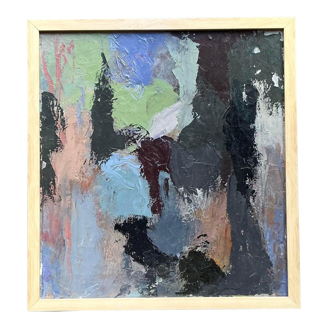 Framed Bohemian Abstract Oil Artwork on Canvas with Impasto Texture (1 of 6)