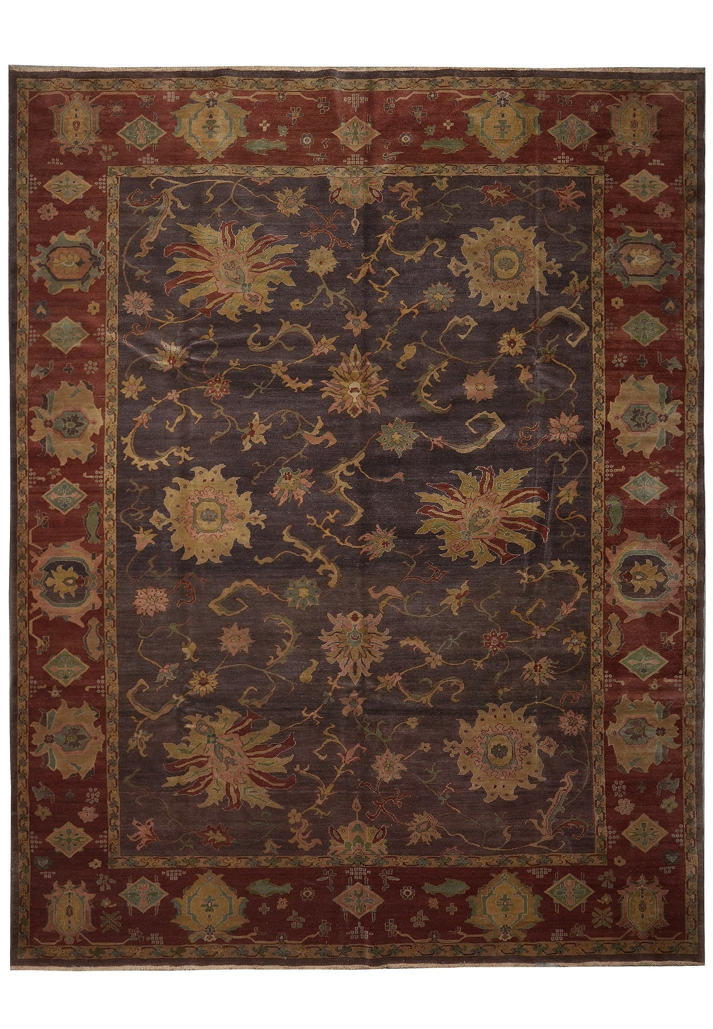 10 x 13 Hand Knotted Jaipur Rug Brown: 10 x 13 Hand Knotted Jaipur Rug Brown Free continental US Shipping Hand-knotted Jaipur rug in brown, presented as a decorative area rug with intricate floral and geometric patterning in red, gold, and