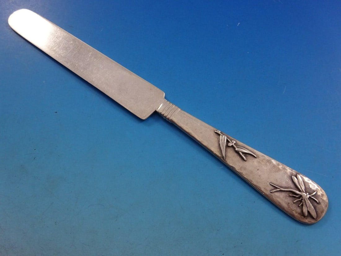 Shiebler Hammered and Applied Sterling Silver Tea Knife with Dragonfly 8": Shiebler Hammered and Applied Sterling Silver Tea Knife with Dragonfly 8" This exquisite tea knife features the distinguished Hammered and Applied pattern by Shiebler, crafted from high-quality sterli