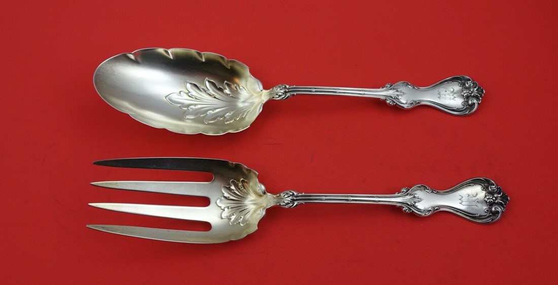 Whiting Duke of York Sterling Silver Salad Serving Set 9 inch Light Gold Wash: Whiting Duke of York Sterling Silver Salad Serving Set 9 inch Light Gold Wash This exquisite salad serving set features the elegant "Duke of York" pattern by Whiting, crafted from high-quality sterlin
