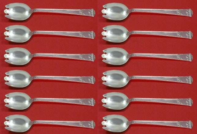 Tiffany & Co. San Lorenzo Sterling Silver Ice Cream Fork Set 12 pcs: Tiffany & Co. San Lorenzo Sterling Silver Ice Cream Fork Set 12 pcs This exquisite 12-piece set of ice cream dessert forks showcases the elegant San Lorenzo pattern crafted by Tiffany & Co. Each fork 