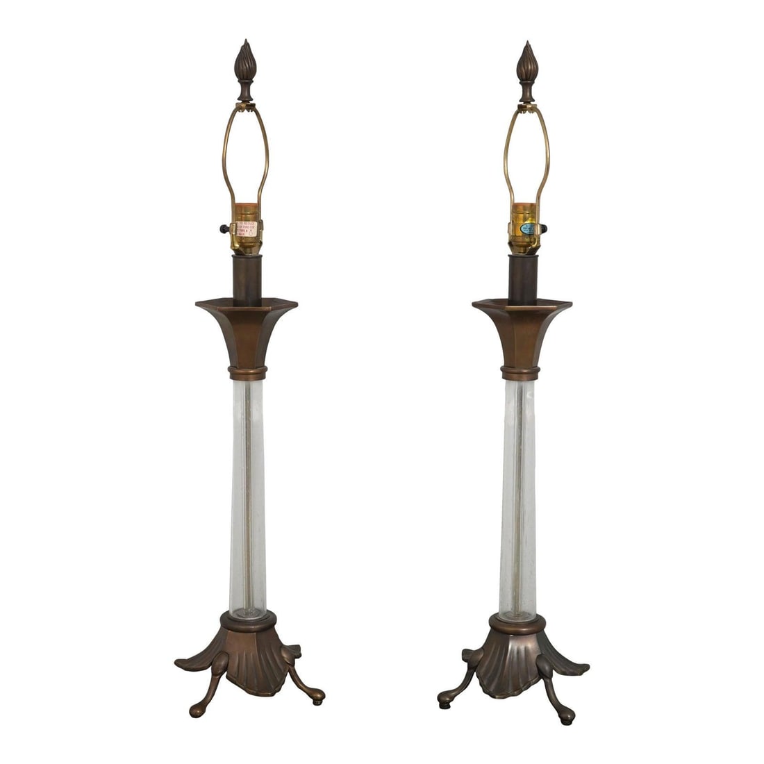 Chapman Art Deco Nouveau Brass Glass Lamps Mid Century Modern Pair (1 of 10)